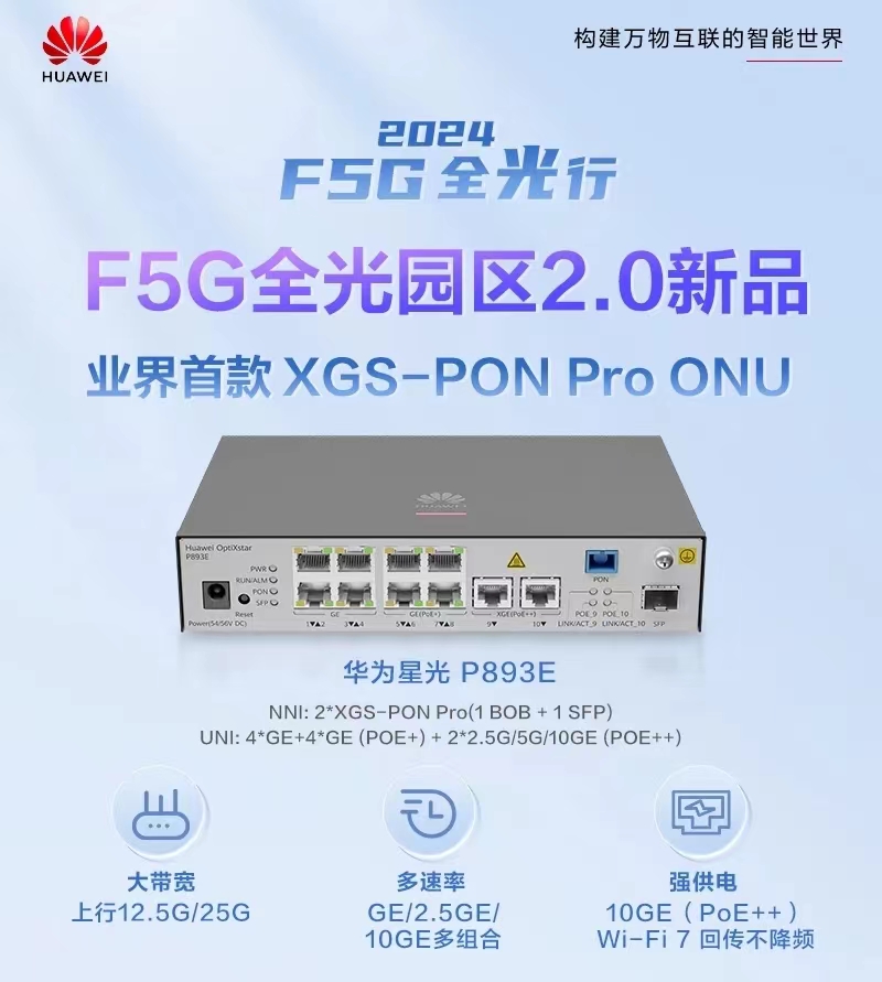 Wi-Fi 7最佳伴侶——業界首款XGS-PON Pro ONU華為星光P893E